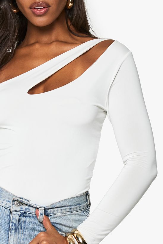Double layer slinky cut out one shoulder bodysuit