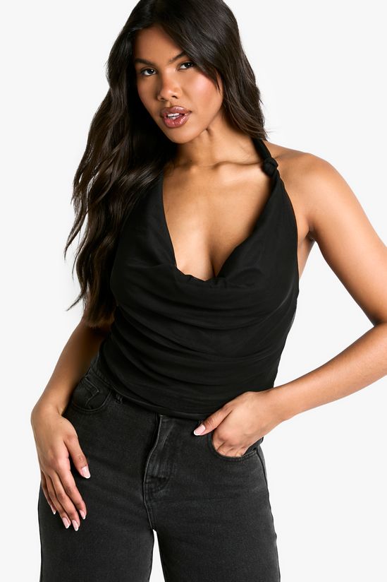 Mesh Knot Detail Halterneck Top