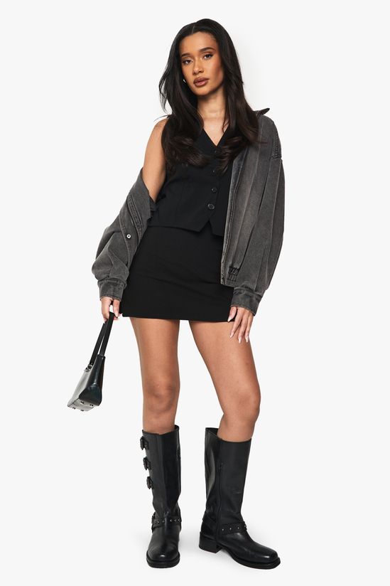 Bengaline Split Hem Mini Skirt
