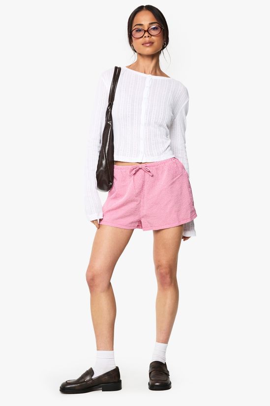 Pointelle Button Through Long Sleeve Top