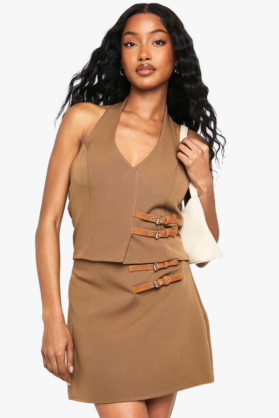Buckle Detail Tailored Mini Skirt