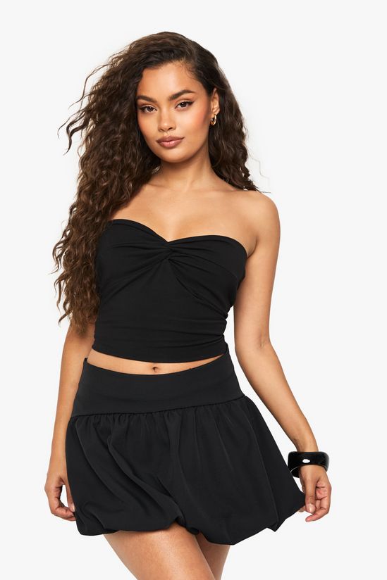 Woven Puffball Detail Mini Skirt