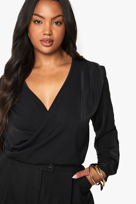 PLUS LONG SLEEVE COWL NECK TOP