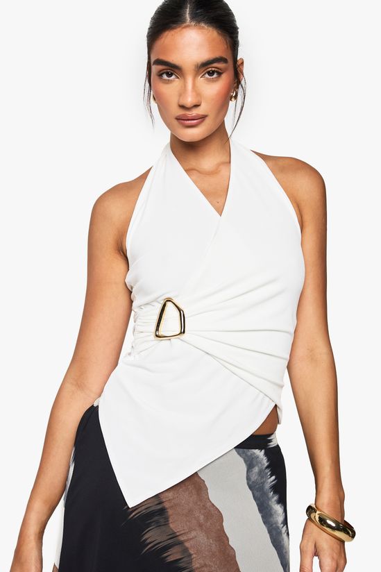 Slinky Ring Detail Wrap Halterneck Top