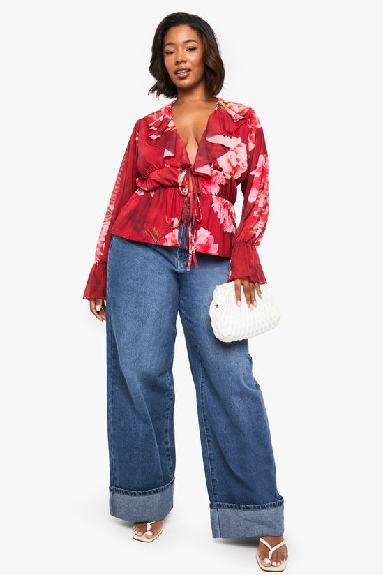 Plus Floral Ruffle Peplum Top