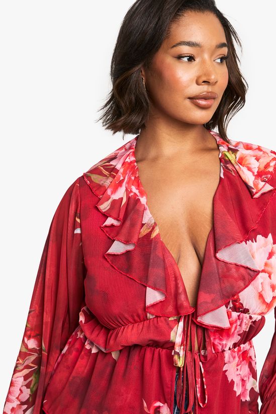 Plus Floral Ruffle Peplum Top
