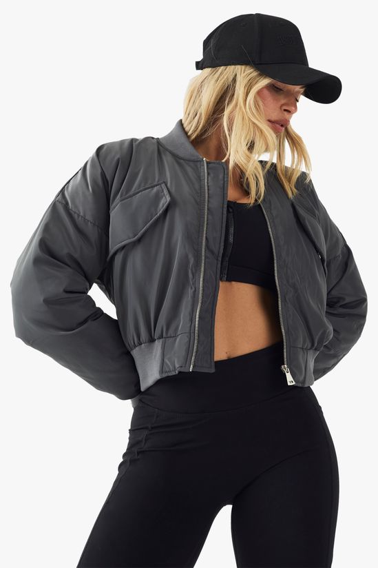 Balloon Sleeve Oversized Bomber Jacket