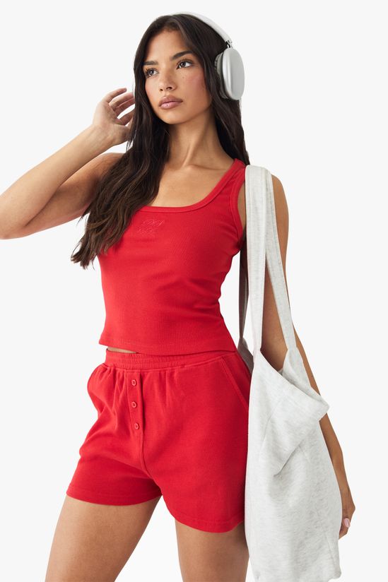 Square Script Embroidered Rib Tank Vest Top