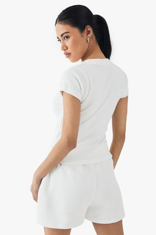 Square Script Embroidered Rib Fitted Top