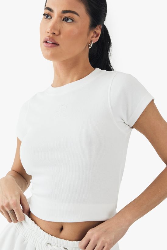 Square Script Embroidered Rib Fitted Top