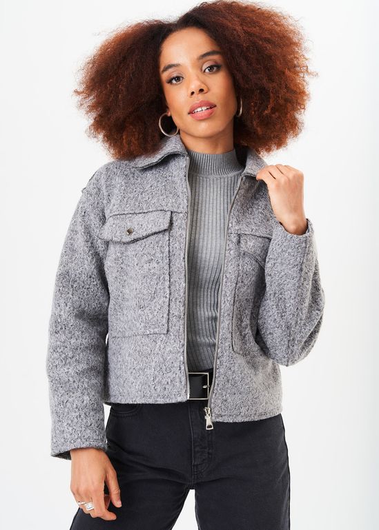 Grey Cropped Wool Blend Jacket