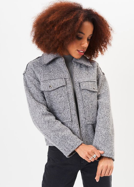 Grey Cropped Wool Blend Jacket