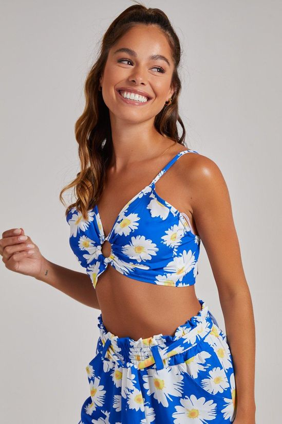 Daisy Print Tie Back Crop Top