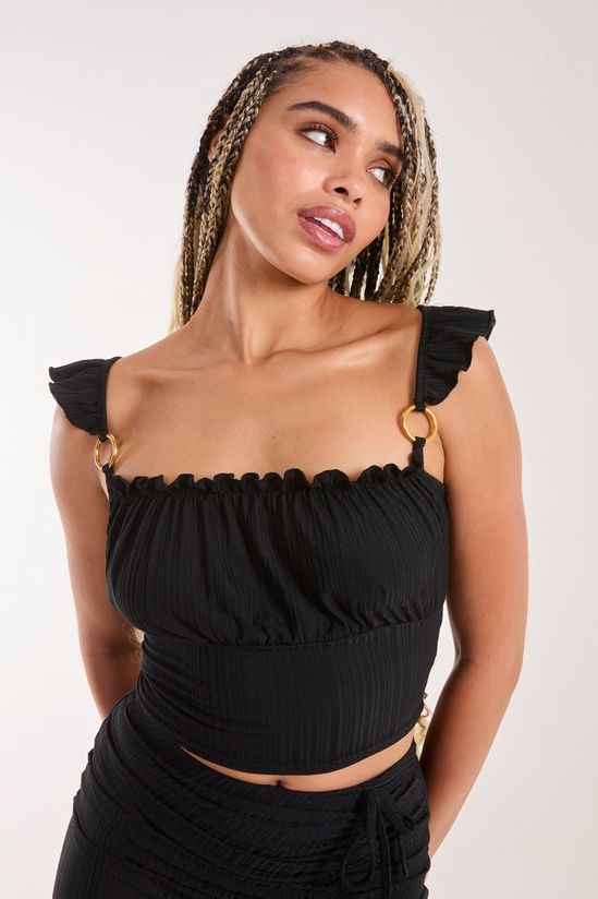 Frill Strap and Trim Crop Top