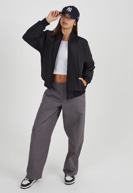 Ruched Sleeve Oversized Bomber Jacket