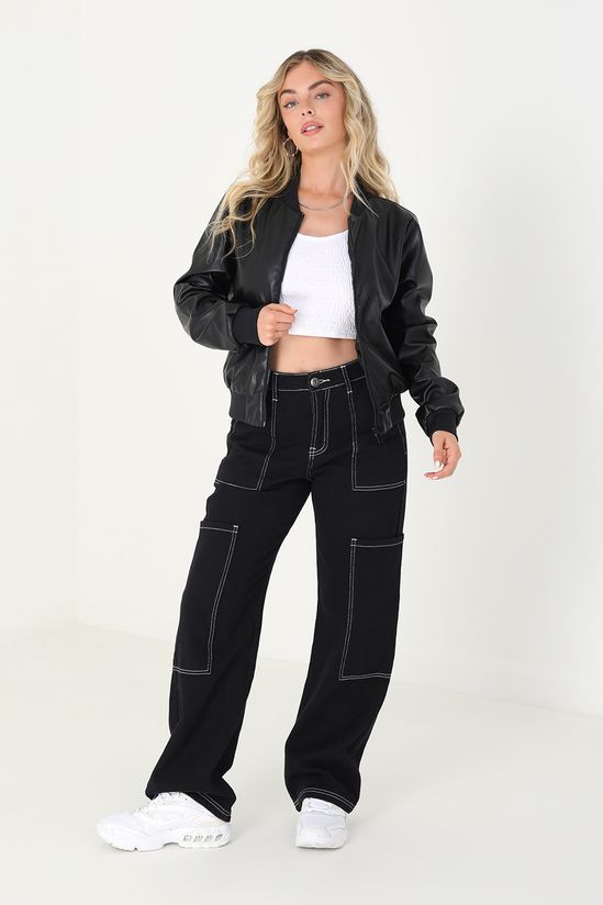PU Faux Leather Bomber Jacket
