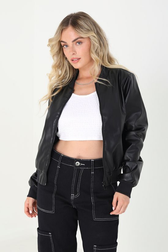 PU Faux Leather Bomber Jacket