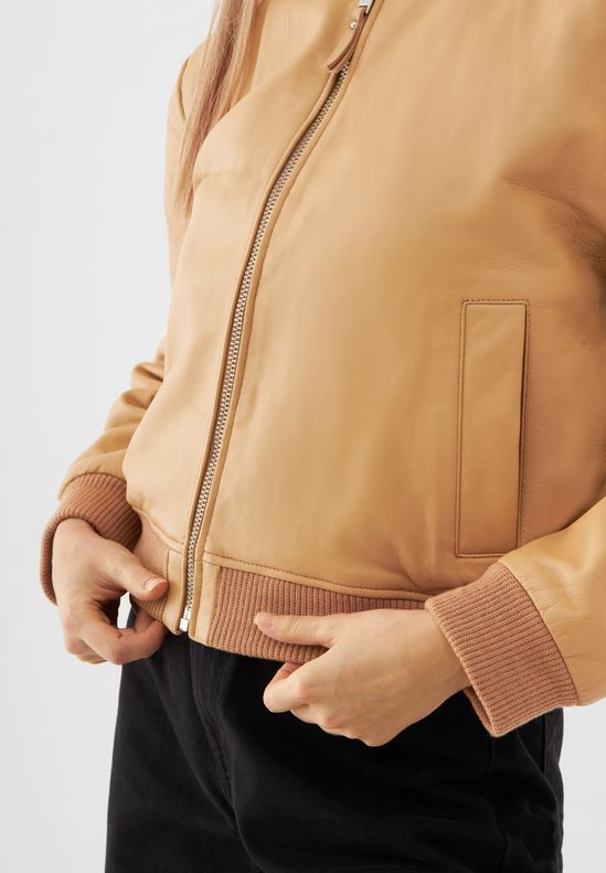 Real Leather Minimal Bomber Jacket