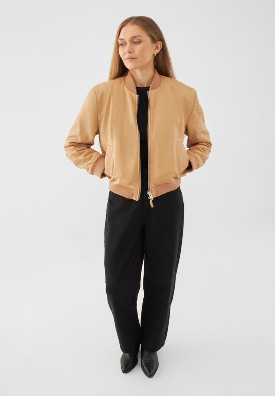 Real Leather Minimal Bomber Jacket