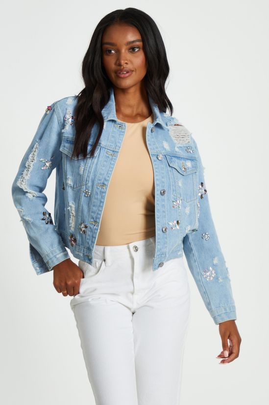 Destressed Embellished Denim Jacket