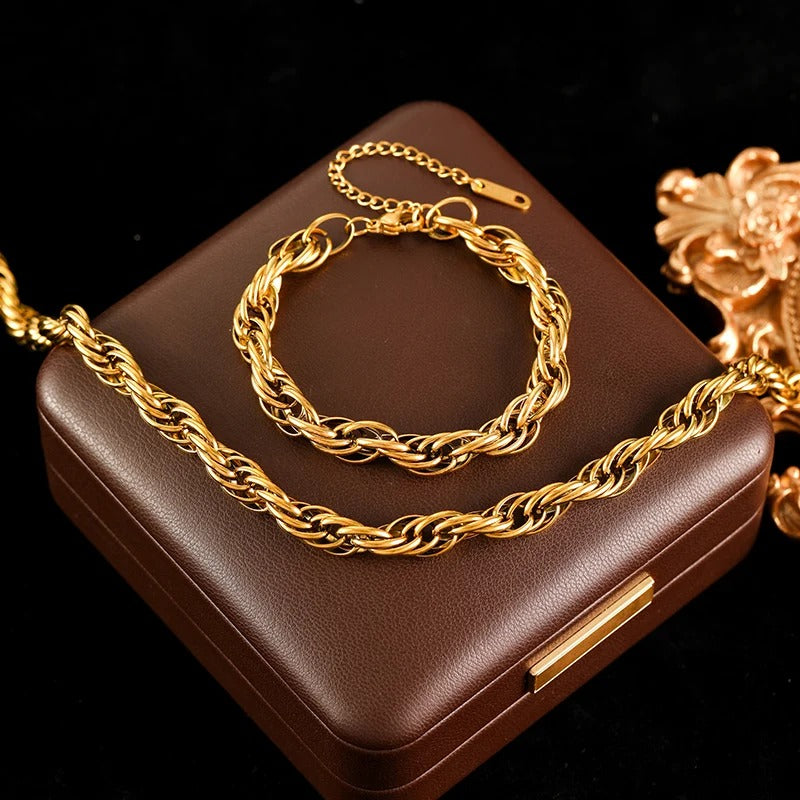 316L Stainless Steel Wide Chain Necklace & Bracelet Set