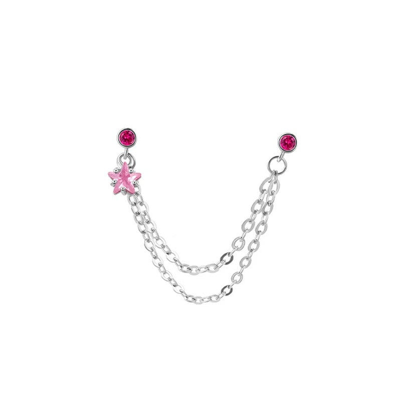 Silver Star Chain Double Ear Hole Earrings