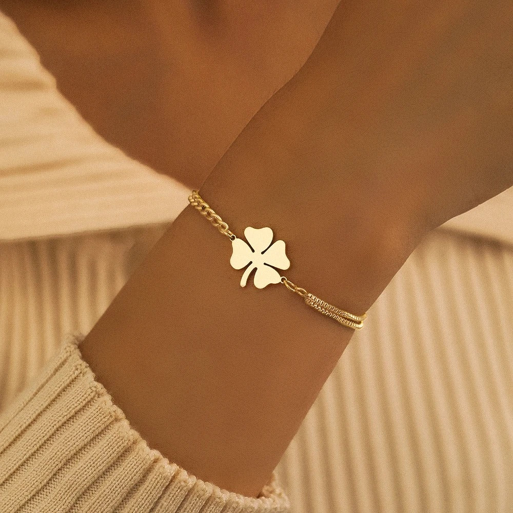 Stainless Steel Lucky Clover Bracelet Gold