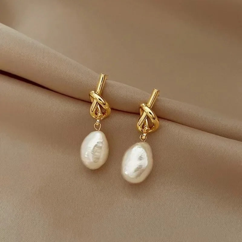 Elegant Pearl & Gold Bean Drop Earrings