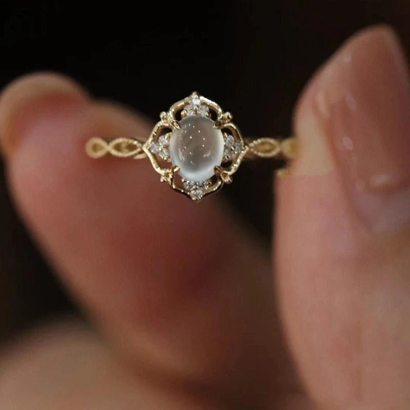 14K Gold Plated Moonstone Cat's Eye Ring