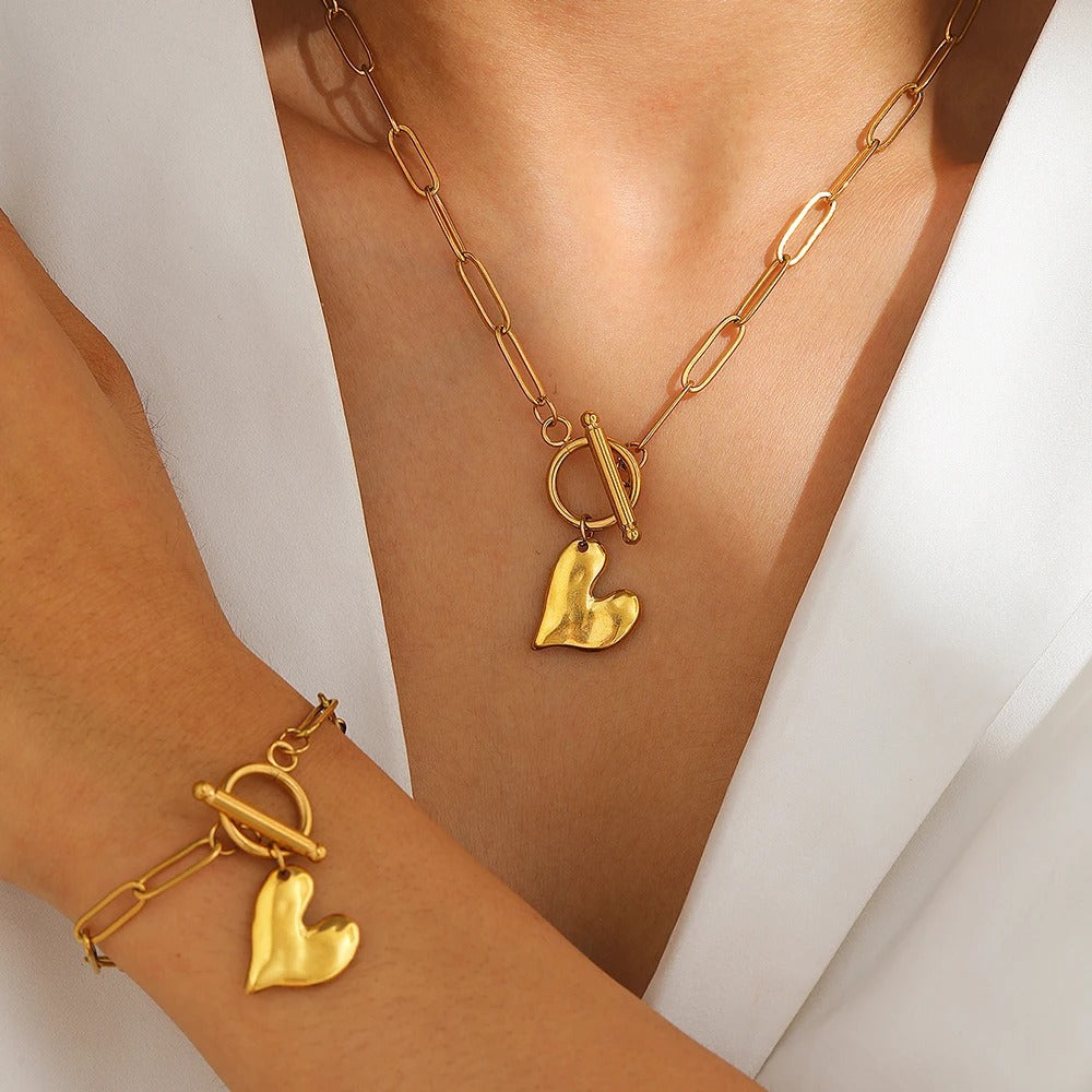 Minimalist Stainless Steel Heart Chain Necklace Gold