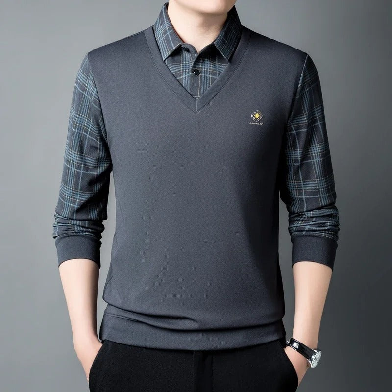 Men’s Long Sleeve Plaid Stripe T-Shirt