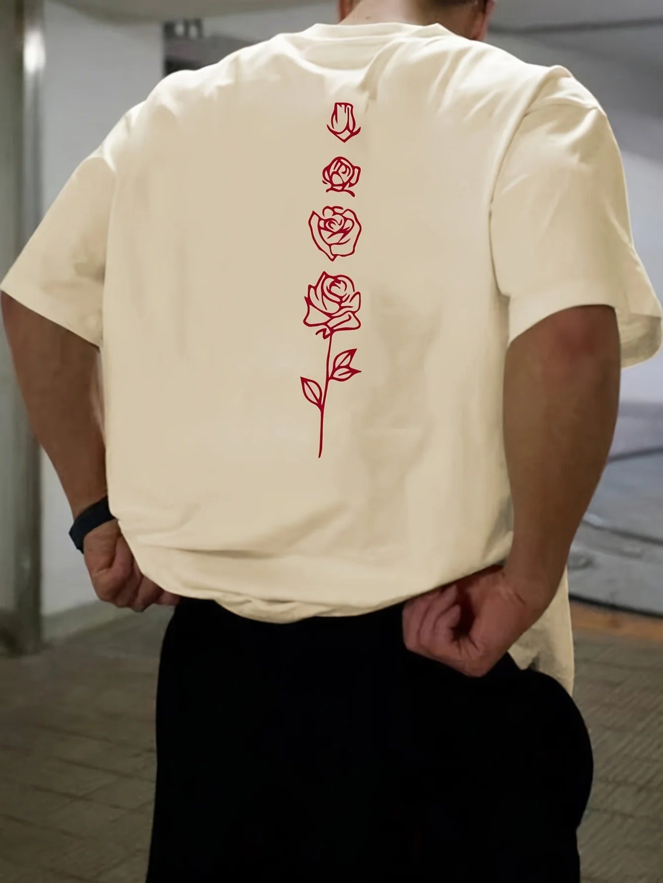 Men’s 100% Cotton Rose Print T-Shirt