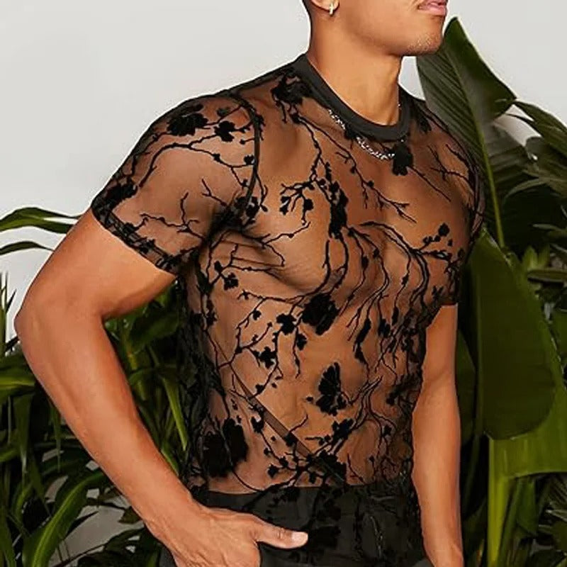 Men’s Mesh Lace Knit T-Shirt