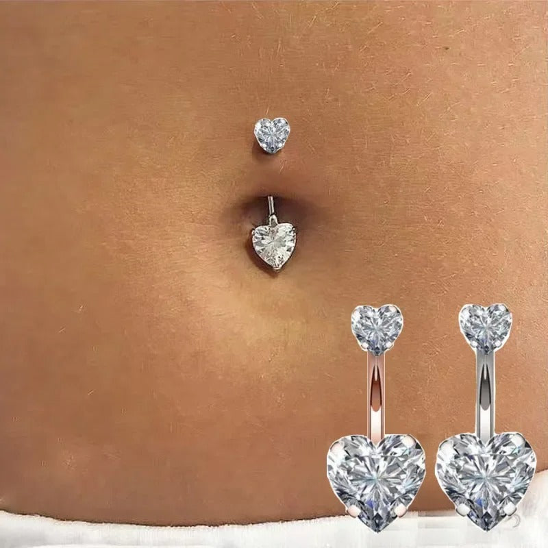 Zircon Heart Navel Belly Button Ring