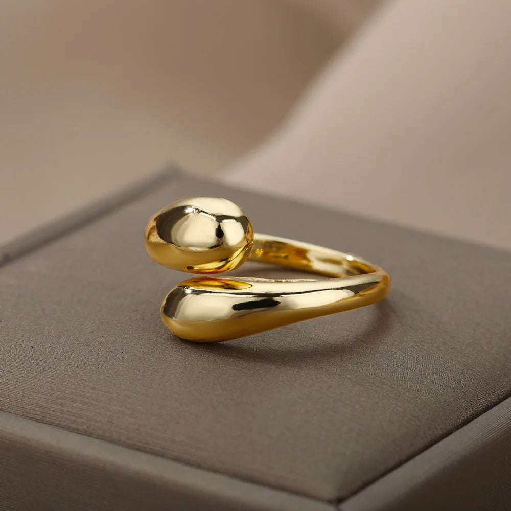 Gold Stainless Steel Double Ball Open Ring
