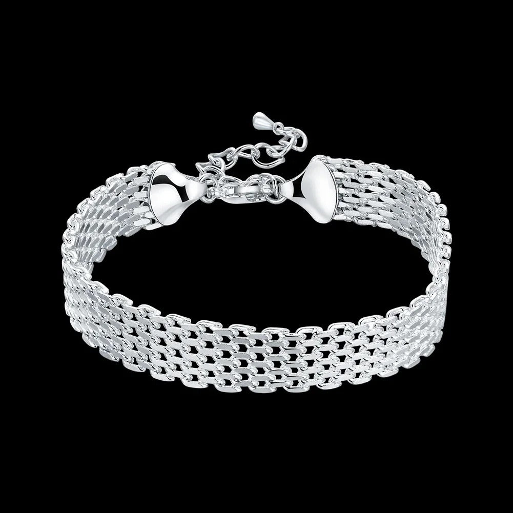 925 Sterling Silver Woven Chain Bracelet for Women