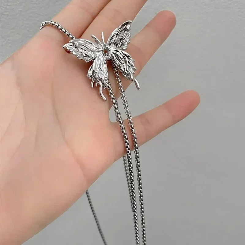 Irregular Liquid Metal Butterfly Pendant Necklace