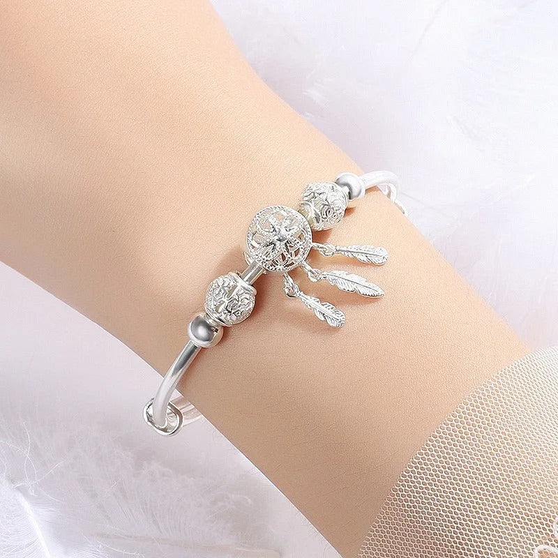 925 Sterling Silver Dreamcatcher Feather Bracelet