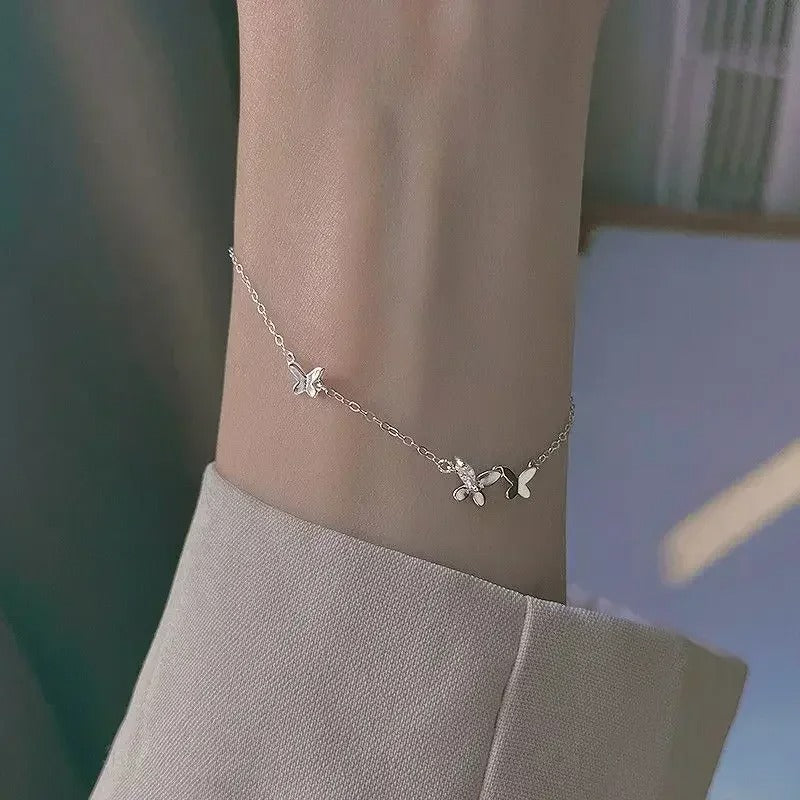 925 Sterling Silver Diamond-Studded Butterfly Bracelet