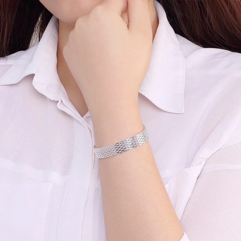 925 Sterling Silver Woven Chain Bracelet for Women