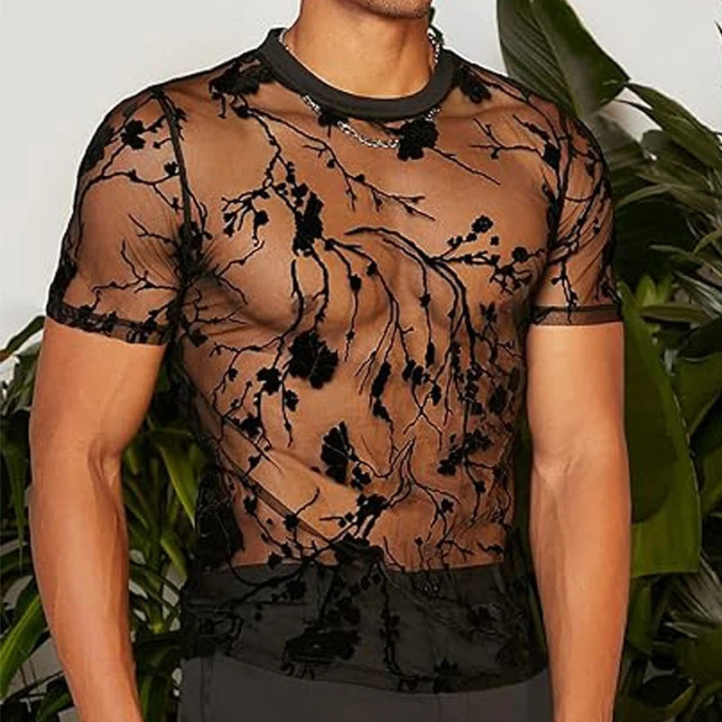 Men’s Mesh Lace Knit T-Shirt