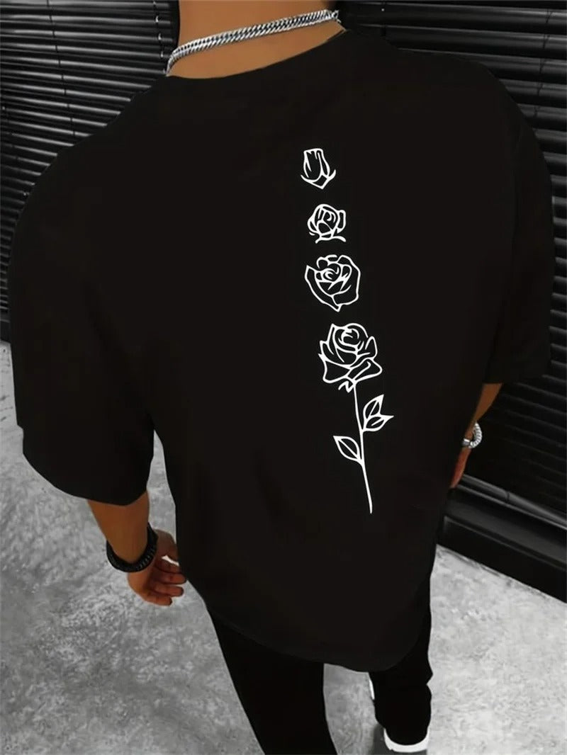 Men’s 100% Cotton Rose Print T-Shirt