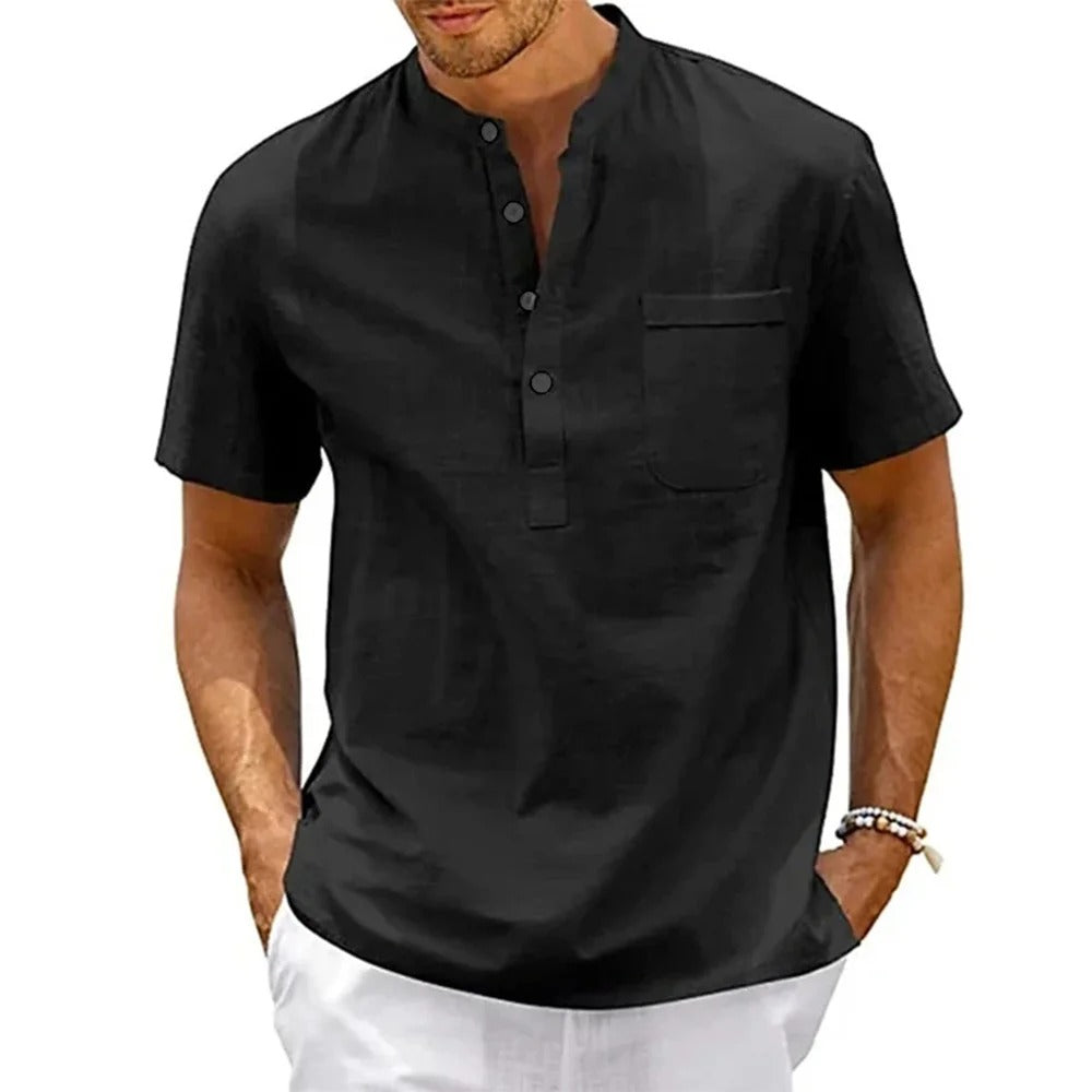 Men's Cotton Linen Henley T-Shirt