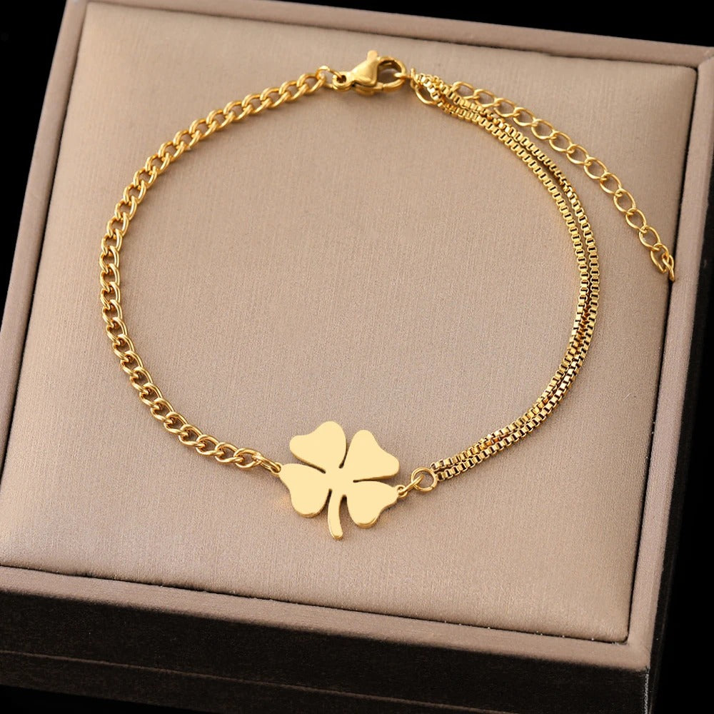 Stainless Steel Lucky Clover Bracelet Gold