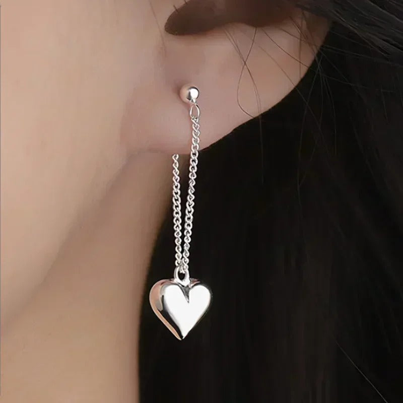 925 Sterling Silver Heart Chain Hoop Earrings