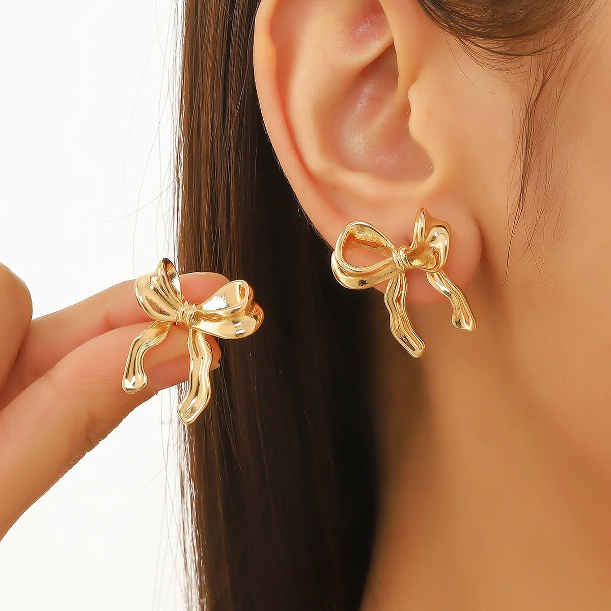 18K Gold Plated Ribbon Bow Stud Earrings