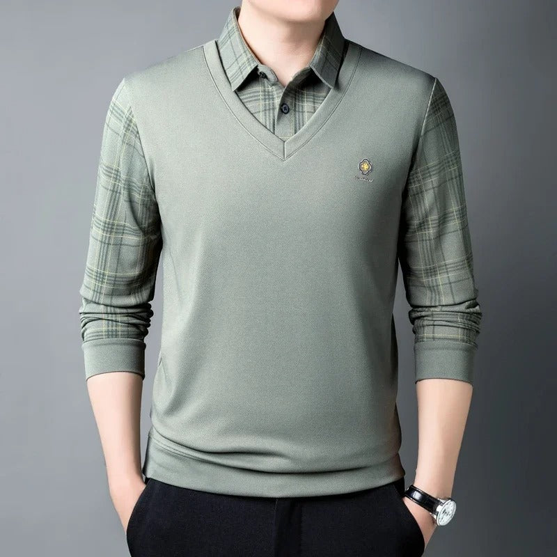 Men’s Long Sleeve Plaid Stripe T-Shirt