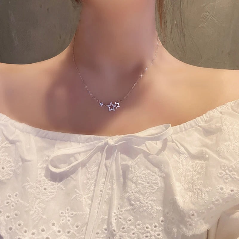 925 Sterling Silver Star Pendant Necklace with Zircon 45cm