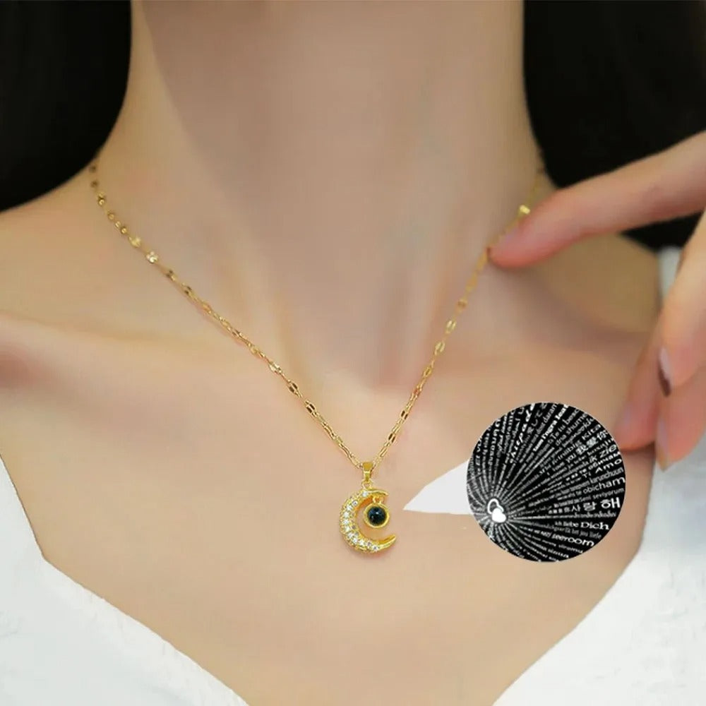 Gold Plated Stainless Steel Moon Pendant Necklace