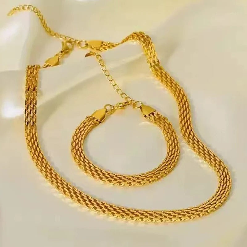 316L Stainless Steel Wide Chain Necklace & Bracelet Set